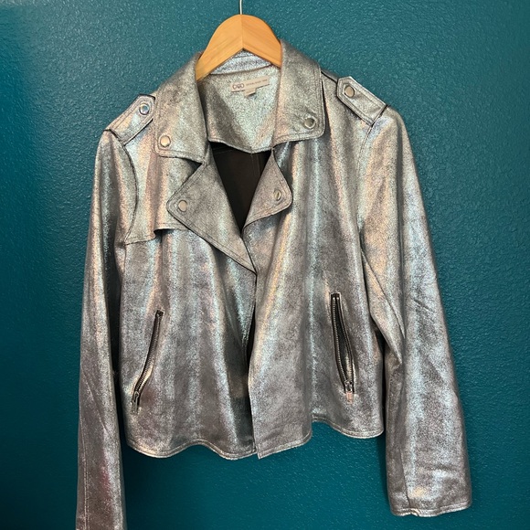 Cato Silver Leather Jacket Moto Style - Picture 1 of 2